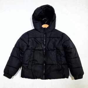 Swiss Tech Puffer Jacket Kids XS 4-5 Black Hooded Quilted Winter Coat Insulated